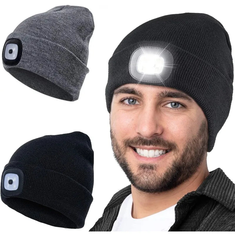 LED-Beanie-Mütze mit Lichtern – Warme Wintermütze mit Taschenlampe für Outdoor-Aktivitäten – Unisex