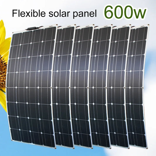 12V Flexibel Monokristallijn Zonnepaneel – 100W tot 600W Waterdicht Solar Panel voor RV & Boot