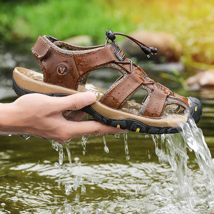 Zomerse Herensandalen – Ademend Kunstleren Casual Sandalen met Elastische Band, Outdoor Strand- en Romeinse Schoenen
