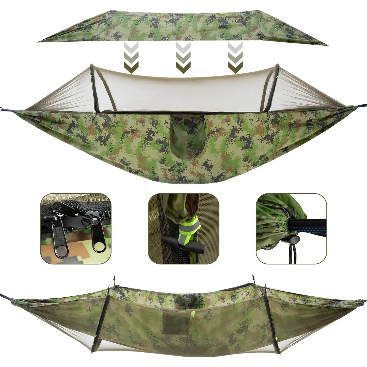 3-in-1 Camping Hammock with Mosquito Net and Sun Shelter – Durable Outdoor Hammock for Travel, Backpacking, and Parks