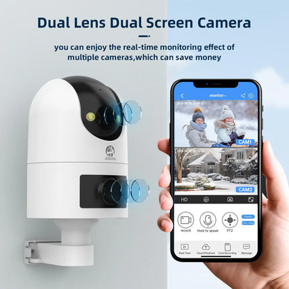 4K 6MP PTZ-WLAN-Kamera – Outdoor-IP-Kamera mit zwei Objektiven und zwei Bildschirmen, KI-Tracking, Bewegungserkennung und Zwei-Wege-Audio