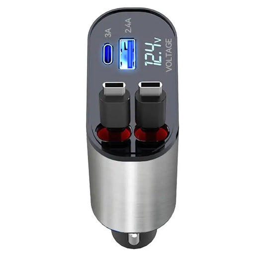 4-in-1-Autoadapter – Einziehbares Kabel, 120-W-Multiport-Universalladegerät für 12-V-/24-V-Fahrzeuge