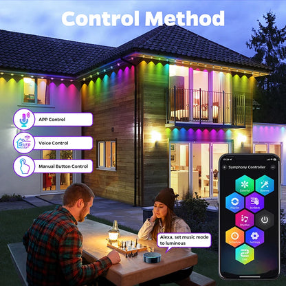 100FT 60 LED RGB Eaves String Lights - Waterdichte Permanent Outdoor Verlichting met App- en Spraakbediening