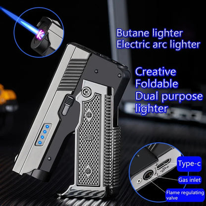 Winddichte Gas Elektrische Plasma Aansteker C-Type USB Oplaadbaar, Vouwbare Gun Butaan Torch Turbo Jet Vlam voor Sigaren – Cadeau voor Mannen