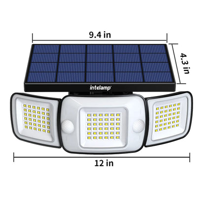 Outdoor Solar Lamp | 3-Koppige Dual Motion Sensor LED Lamp 1200lm, 270° Waterdicht Buitenlicht