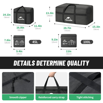 Vouwbare Opbergtas met Grote Capaciteit | 45L en 100L Camping en Reisbag voor Gezinsactiviteiten