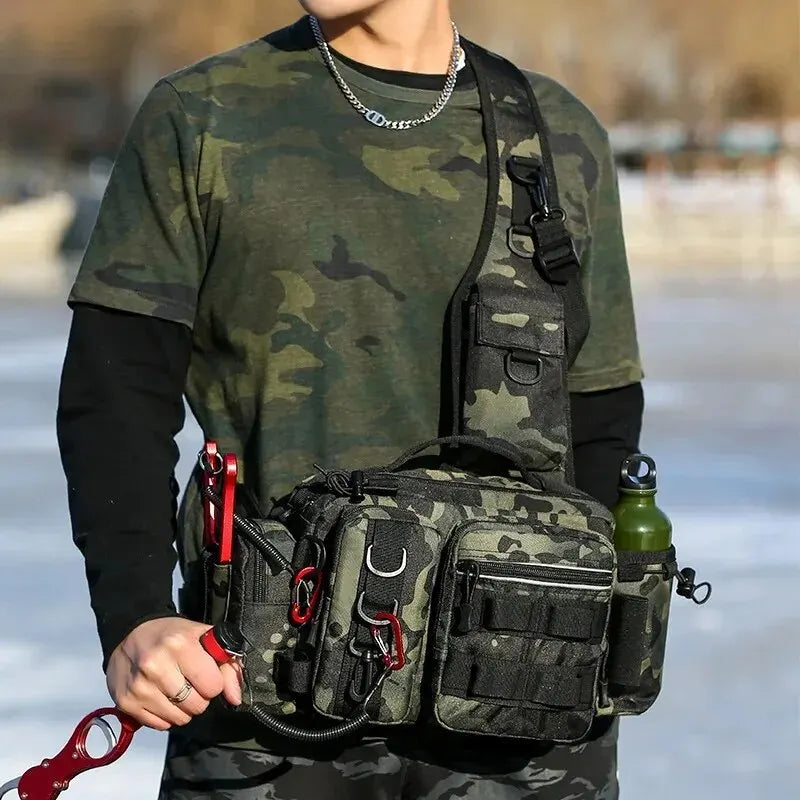 600D Angelrucksack mit Rutenhalter – Angeltasche mit mehreren Fächern zum Angeln, Wandern und Outdoor