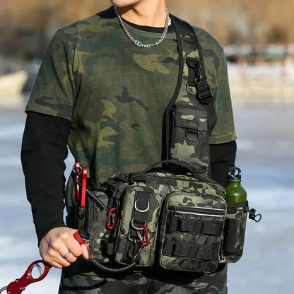 Fishing Tackle Rugzak met Looddoos - Vistechniek Rugtas met Hengelhouder, Fanny Pack en Sling Schoudertas voor Mannen