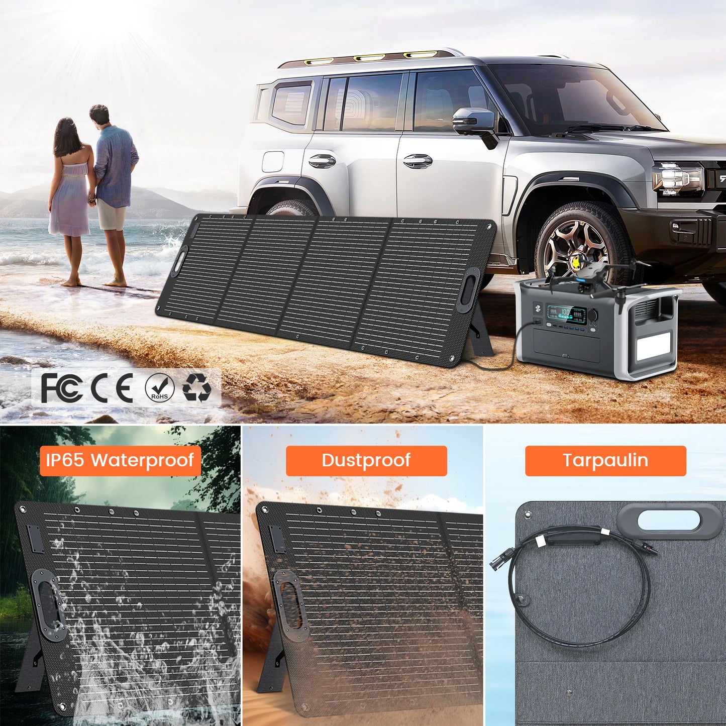200W Solar Powerbank met Inverter – Waterdichte Draagbare Outdoor Batterij voor Camping & Hiking