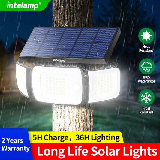 Outdoor Solar Lamp | 3-Koppige Dual Motion Sensor LED Lamp 1200lm, 270° Waterdicht Buitenlicht