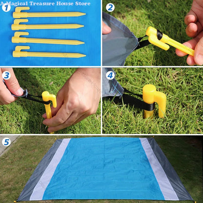 Oversized Beach Towel Mat, Sand-Free en Waterdichte Strandmat, Winddichte Picnic Deken met 4 Haringen voor Buiten en Kamperen
