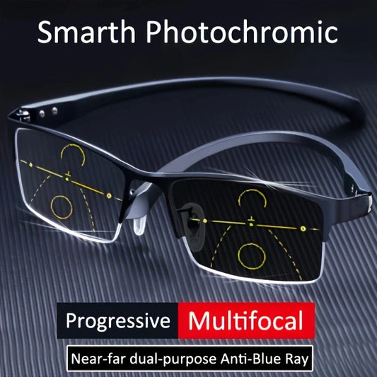 Titanium Fotochromische Progressieve Leesbril voor Mannen en Vrouwen – Hyperopie & Presbyopie, Outdoor Sport Bril, Rechthoekig