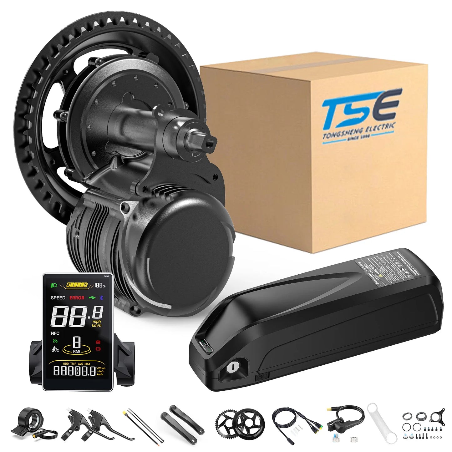 Tongsheng TSDZ2B/TSDZ8 Mittelmotor-E-Bike-Kit – 36 V/48 V, 250 W/500 W/750 W, Drehmomentsensor, bürstenloser Motor, inkl. 48V 25Ah/20Ah Batterie