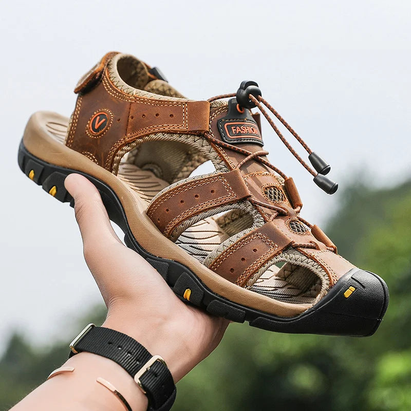 Zomerse Herensandalen – Ademend Kunstleren Gladiator Sandalen met Klittenbandsluiting, Casual en Strand Schoenen