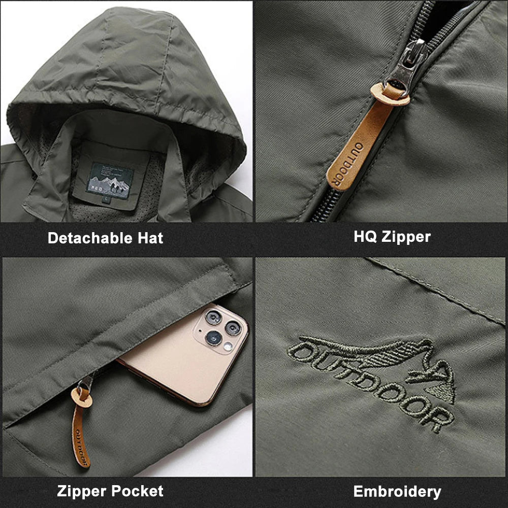 Tactische Windbreaker Jas Heren – Waterdichte Outdoor Jas met Afneembare Capuchon, Lichtgewicht en Ademend voor Lente en Herfst
