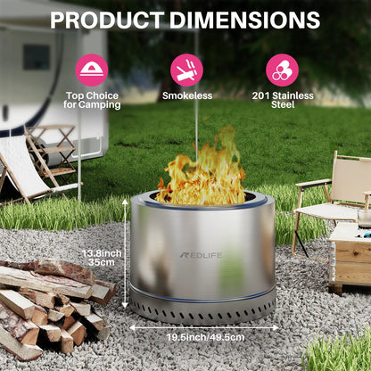 19.5” Rookvrije Vuurkorf – Draagbare RVS Firepit met Draagtas