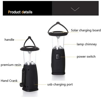 6 LED Solar- en Dynamo-aangedreven Campinglamp - Draagbare Outdoor Lantaarn voor Kamperen en Survival