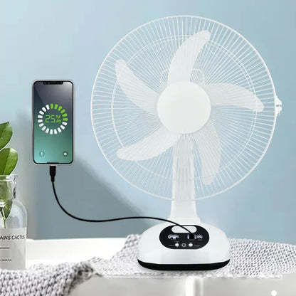 Draagbare Solar Tafelventilator – 12" Oplaadbare AC/DC Ventilator met LED & USB Poorten