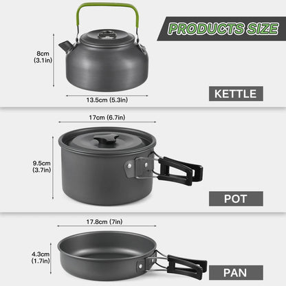21-teiliges Camping Kochset – Leichtes Topf- und Pfannenset für Outdoor, Camping und Survival