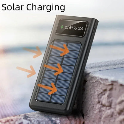 Super Grote Capaciteit Powerbank 2024 – Snelladen met Solar, LED Lamp, Ingebouwde Kabels & USB Poorten