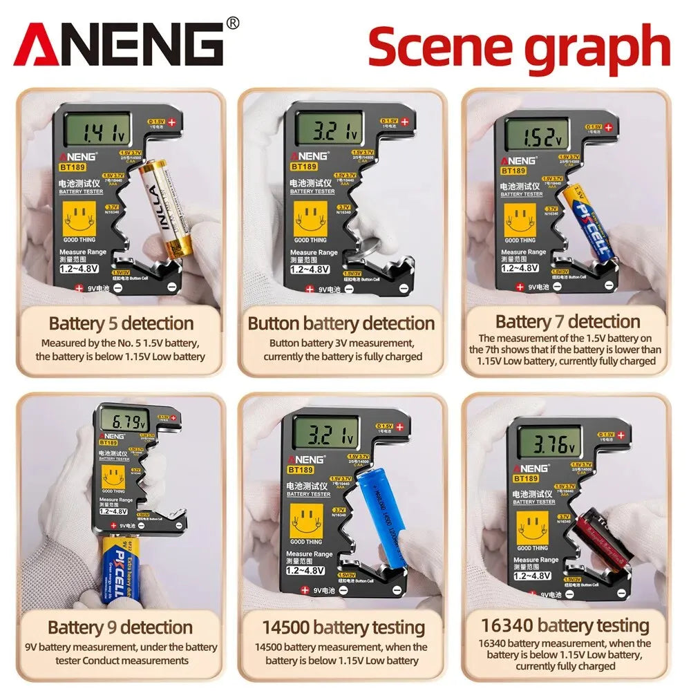 Button Cell en Universele Batterijtester – LCD Display voor 9V, AA, AAA, D, N en 1.5V/3V Knopcelbatterijen – Huishoudelijke Batterijtester