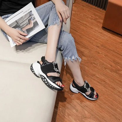 Dames Crystal Sportsandalen – Comfortabele Zomer Sandalen met Elastische Teenband en Klittenband