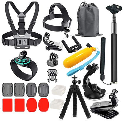 Zubehör-Set für Action-Kameras – geeignet für GoPro Hero 12/11/10, Xiaomi Yi, Insta360 X3/X4 – inklusive Gehäuse, Halterungen und Selfie-Stick