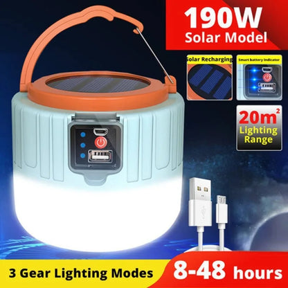 Waterdichte Solar LED Campinglamp – Oplaadbare Tentlamp, Draagbare Lantaarn en Noodverlichting