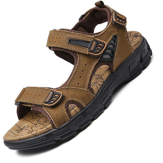Leren Herensandalen – Lichtgewicht Outdoor Casual Sandalen met Klittenbandsluiting en Rubberzool, Maten 38-46