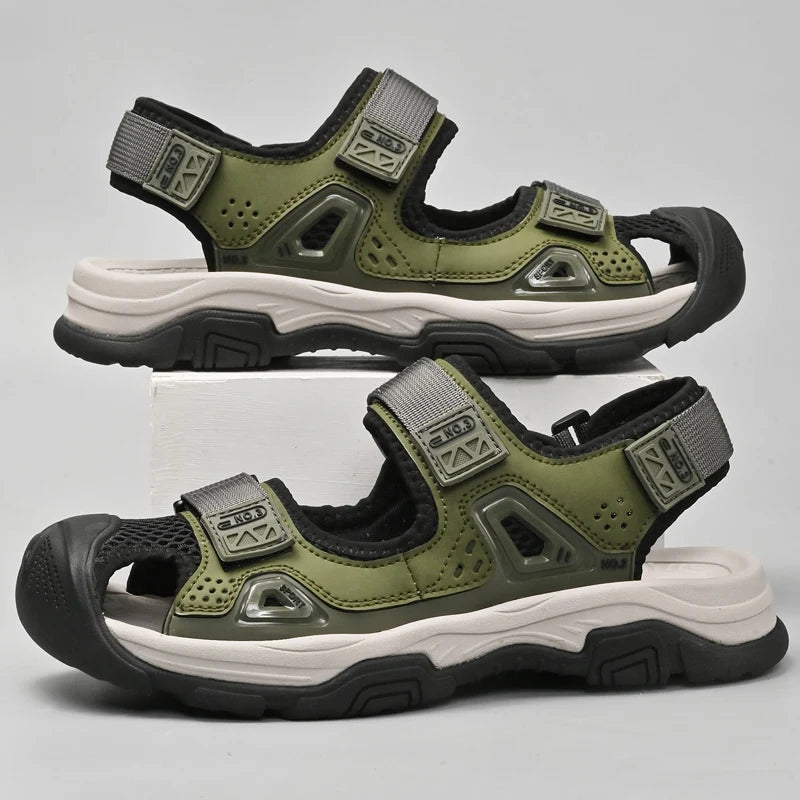 Outdoor Heren Sandalen Echt Leer – Gesloten Neus, Zomerschoenen, Grote Maat, Rubber Zool