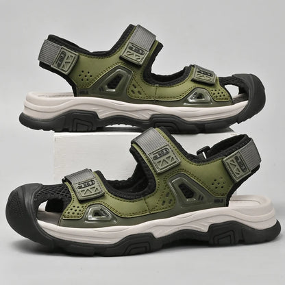 Outdoor Heren Sandalen Echt Leer – Gesloten Neus, Zomerschoenen, Grote Maat, Rubber Zool