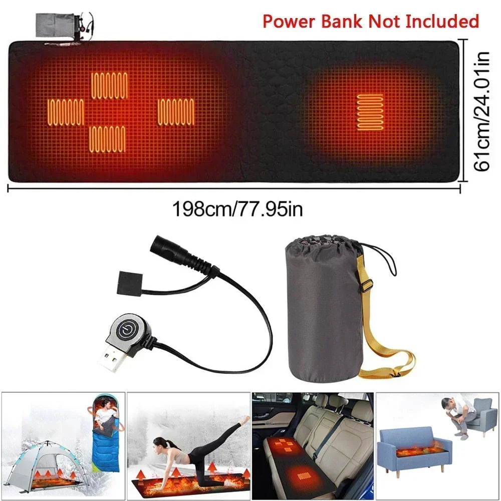 USB-beheizte Outdoor-Isomatte – 5 Heizzonen, einstellbare Temperatur, elektrische Heizmatte für Camping