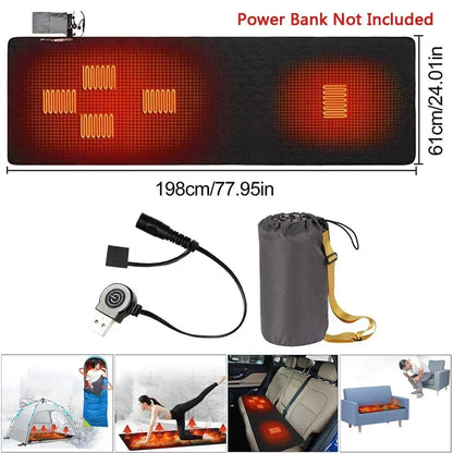USB-beheizte Outdoor-Isomatte – 5 Heizzonen, einstellbare Temperatur, elektrische Heizmatte für Camping
