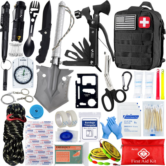 Professionelles Survival-Kit und Erste-Hilfe-Set – komplettes Survival-Paket mit Molle-Tasche für Camping und Outdoor