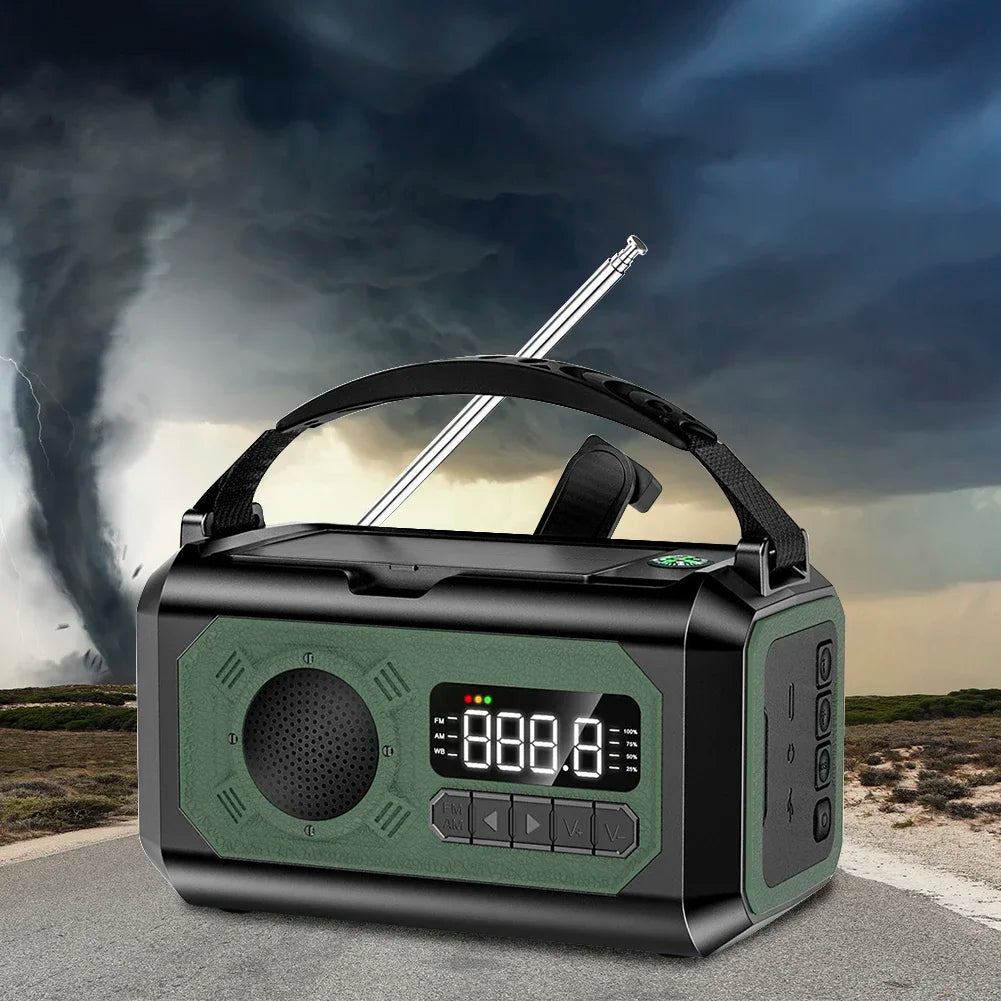 12000mAh AM/FM/NOAA Weerradio | Draagbare Zonne- & Handcrank Noodradio met Leeslamp voor Outdoor Camping
