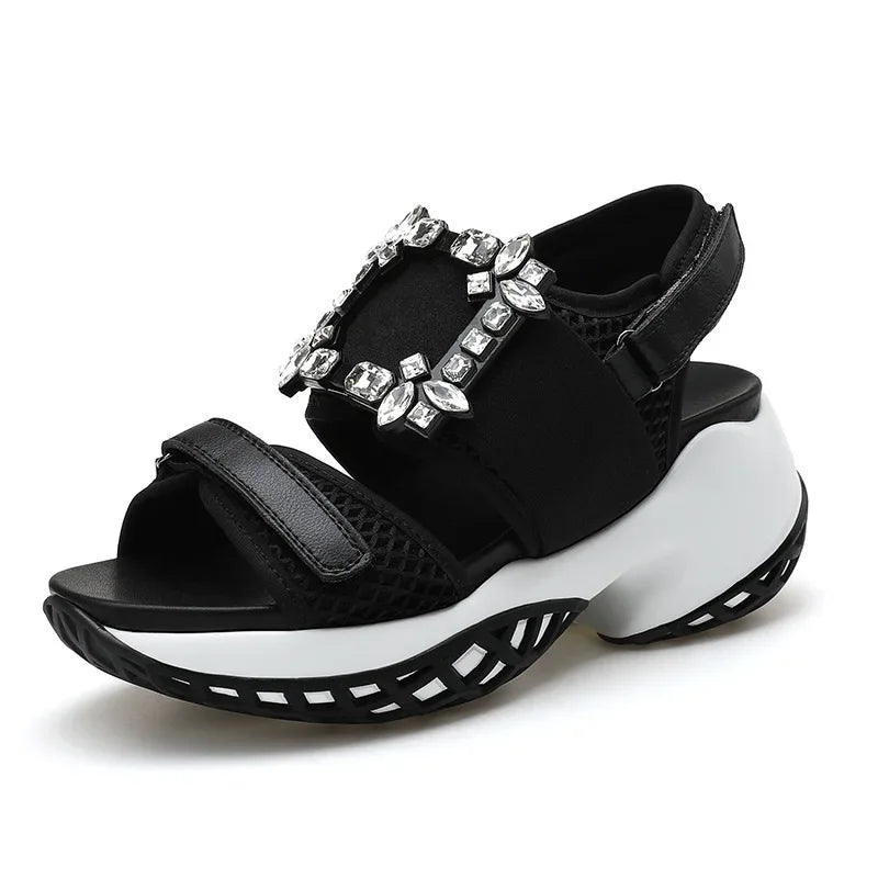 Dames Crystal Sportsandalen – Comfortabele Zomer Sandalen met Elastische Teenband en Klittenband