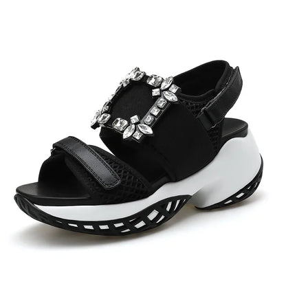 Dames Crystal Sportsandalen – Comfortabele Zomer Sandalen met Elastische Teenband en Klittenband