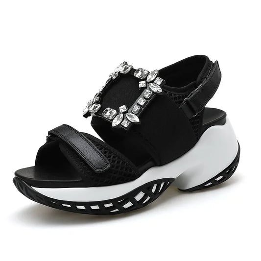 Dames Crystal Sportsandalen – Comfortabele Zomer Sandalen met Elastische Teenband en Klittenband