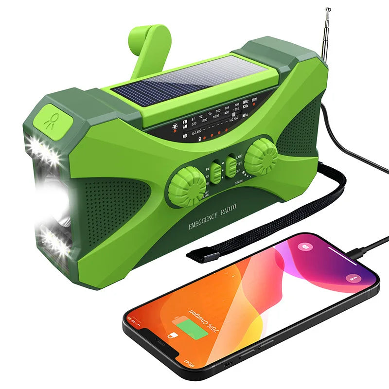 Multifunctionele 10000mAh Zonne- en Crank Radio – AM/FM/NOAA Weeralarm, Oplaadbare Telefoon, LED Zaklamp, SOS Alarm & Dual Stereo Speakers