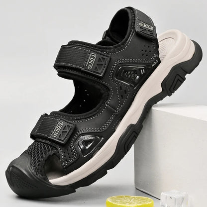 Outdoor Heren Sandalen Echt Leer – Gesloten Neus, Zomerschoenen, Grote Maat, Rubber Zool