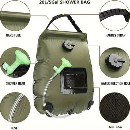 5-Gallon Zonne-verwarmde Camping Douche | Draagbare Badzak voor Outdoor Reizen, Klimmen, Wandelen en Zwemmen