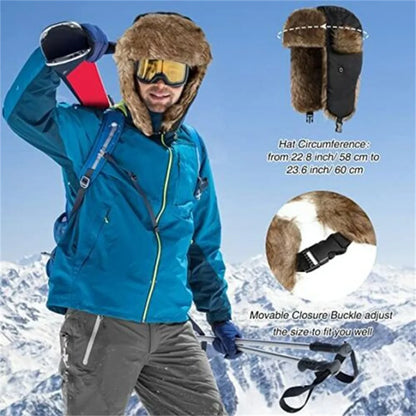 Waterproof Winter Trapper Aviator Hat with Earflaps – Warm Russian Ski Hat for Men and Women – Unisex Bomber Cap with Faux Fur