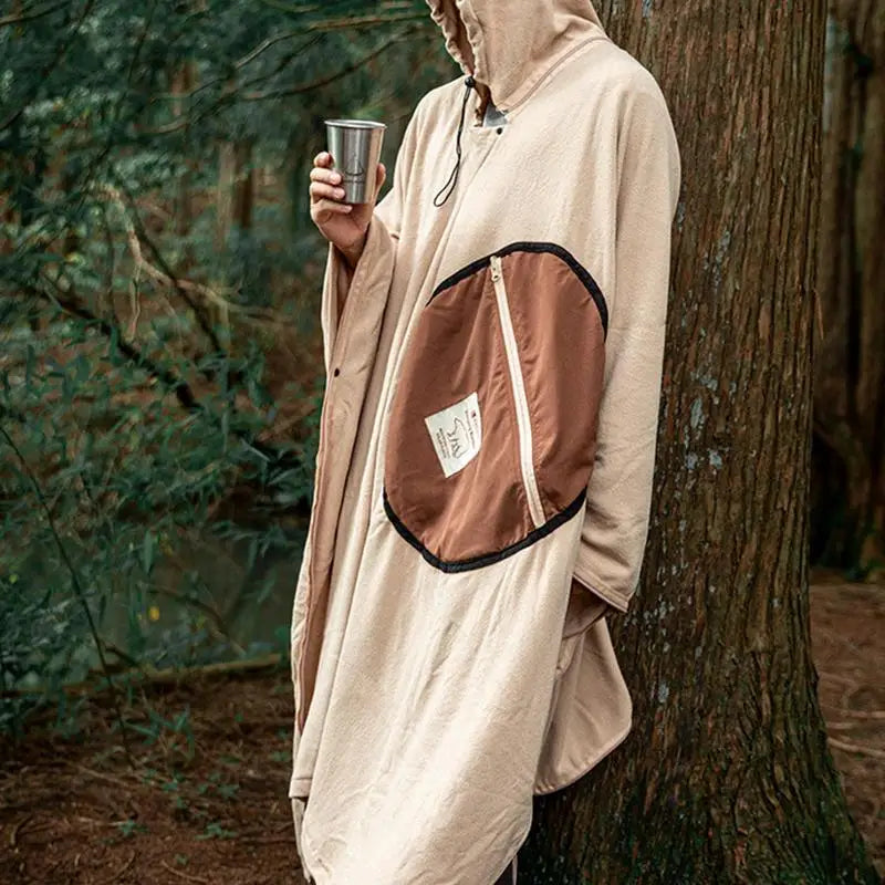 Draagbare Poncho Slaapzak – Warme Fleece Hoodie Slaapzak & Deken | Perfect voor Kamperen & Outdoor Avonturen
