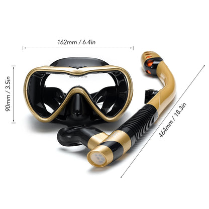 Lekvrije Snorkelset | Anti-Fog Zwembril met Gehard Glas en Dry Top Snorkel voor Snorkelen en Duiken