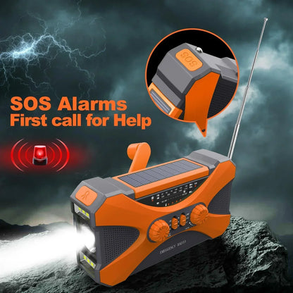 Multifunctionele 10000mAh Zonne- en Crank Radio – AM/FM/NOAA Weeralarm, Oplaadbare Telefoon, LED Zaklamp, SOS Alarm & Dual Stereo Speakers