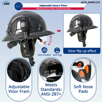 CE Full Brim Veiligheidshelm met Bril & Oorkappen – HDPE Bouwhelm met Zonrand voor Bouw, Olie & Industrie