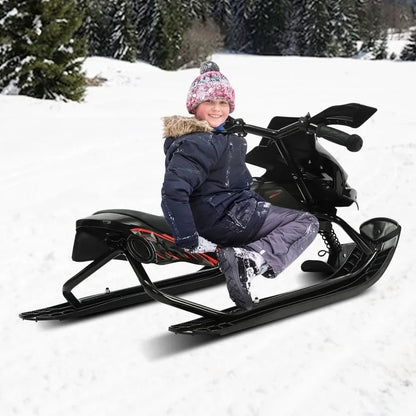 Steering Sled with Adjustable PU Cushion - Emergency Brake for Feet - Pull Rope &amp; Comfortable Handles - Skiing for Kids 3+