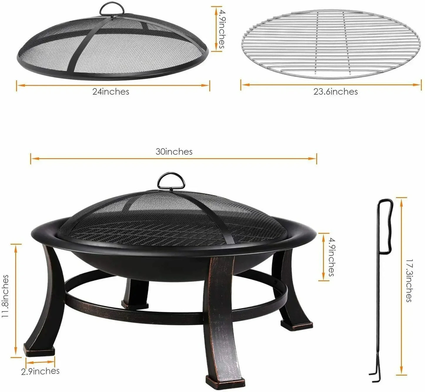 30" Stalen Vuurschaal & BBQ Grill | Outdoor Fire Pit voor Tuin & Camping