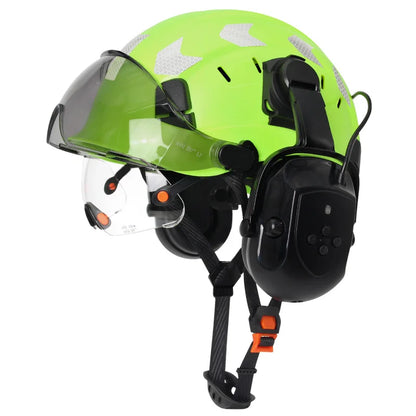 Construction Safety Helmet with Bluetooth 5.0 – Noise Cancelling Earmuffs, Visor &amp; Reflective Stickers, CE Certified