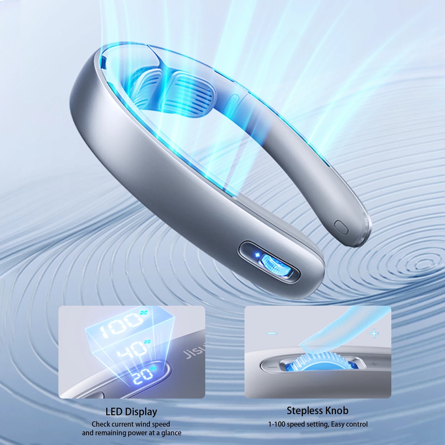 Draagbare Nekventilator – 100 Snelheden, 5000mAh Batterij, 17 Uur Werkduur, USB Oplaadbare Bladloze Neckband Fan